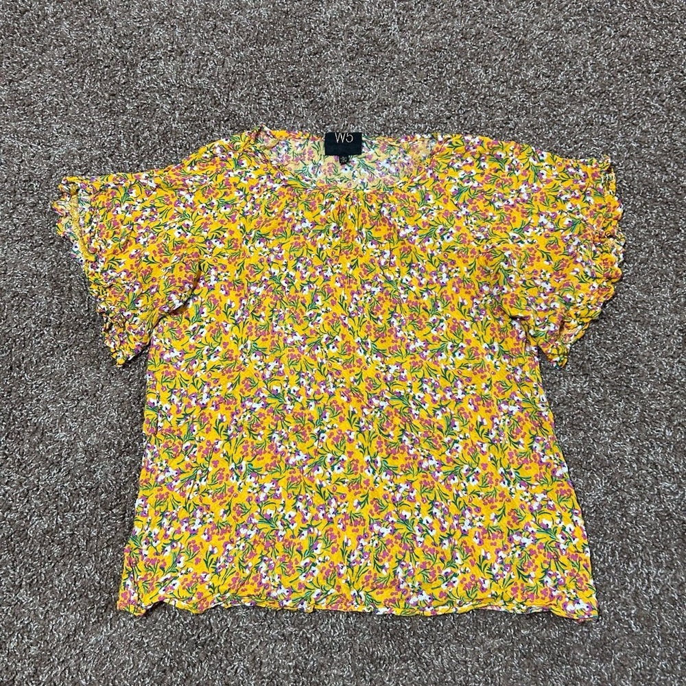 W5 Yellow Flutter‎ Sleeve Ruffled Blouse